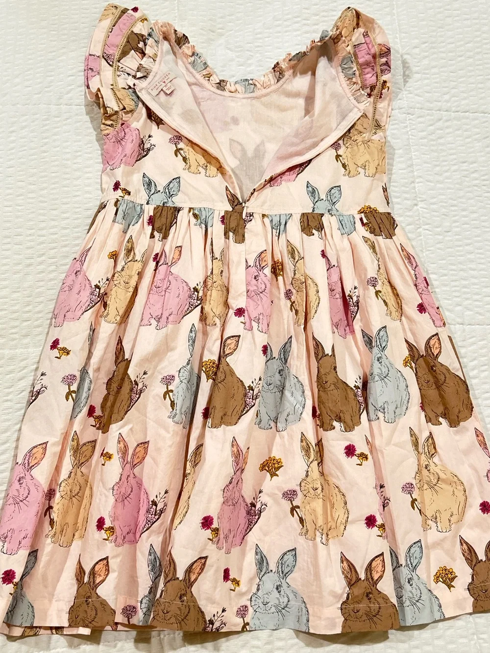 PINK CHICKEN girls' jennifer double ruffle dress in vintage bunnies SIZE:8